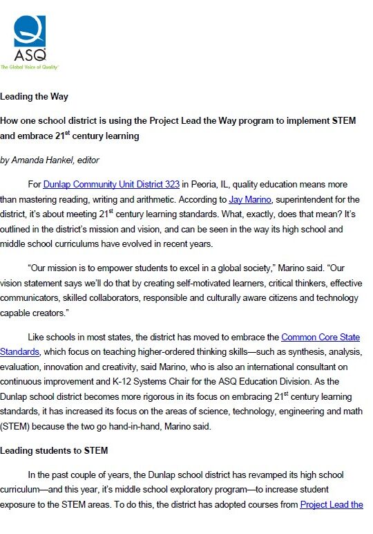 ASQ article on STEM implementation in schools