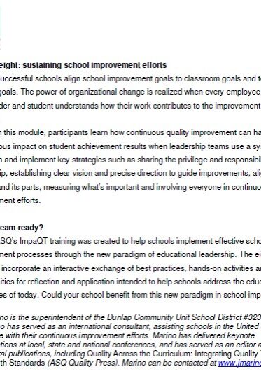 ASQ Module Eight page on school improvement