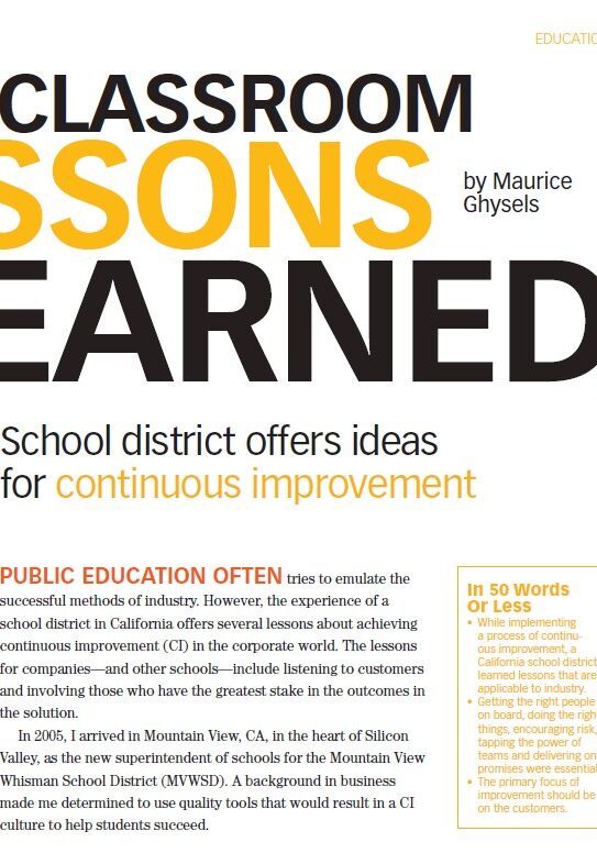 Magazine article titled "Classroom Lessons Learned