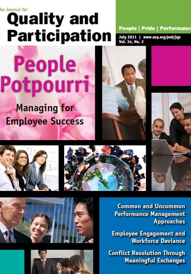 Journal cover featuring collage of office workers