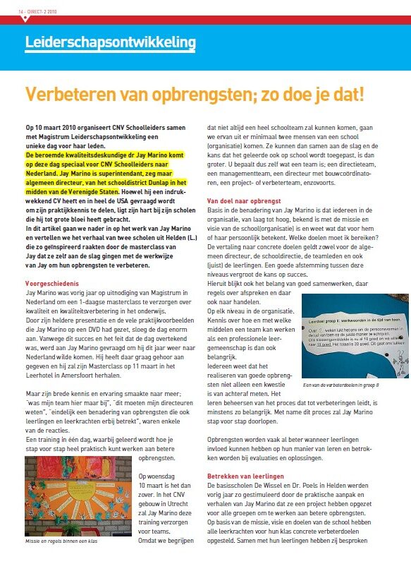 Dutch magazine page about leadership development