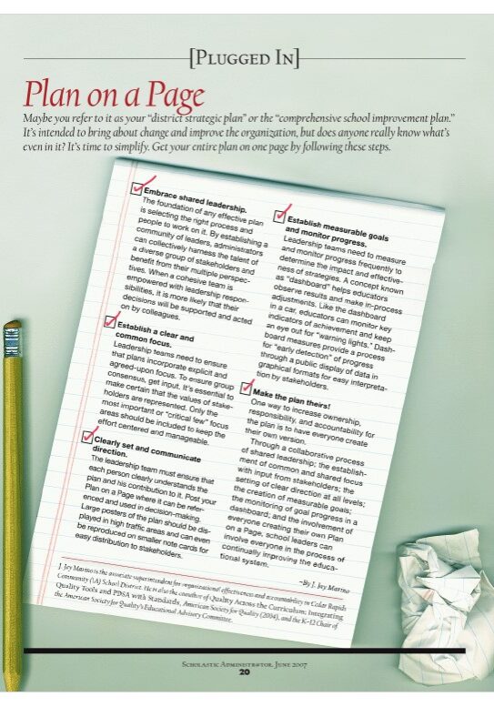 Plan on a Page sheet with pencil